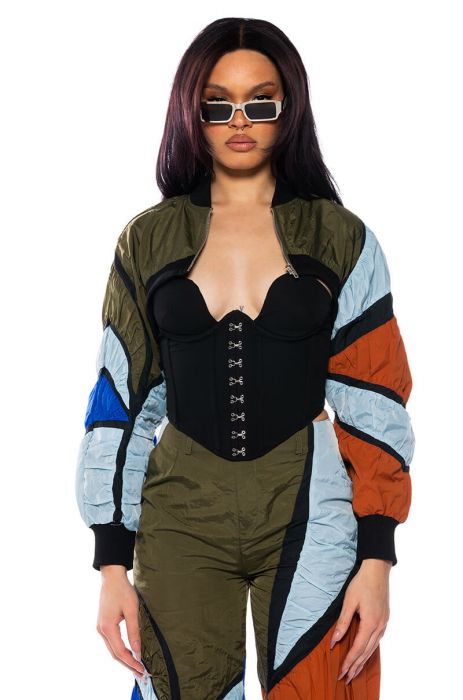 ENJOY THE RIDE MULTI COLORED CROP BOMBER in MULTI