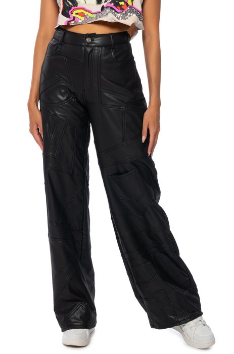 EXTREME STRETCH PATCHWORK WIDE LEG PANT IN BLACK