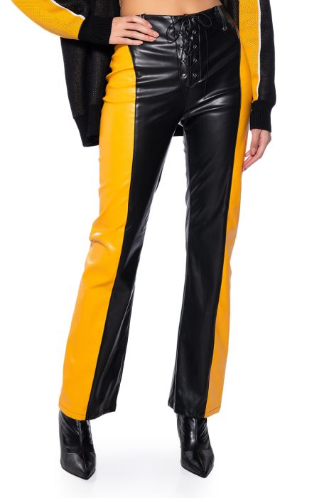 FEMME RACING LACE UP FAUX LEATHER PANT in multi