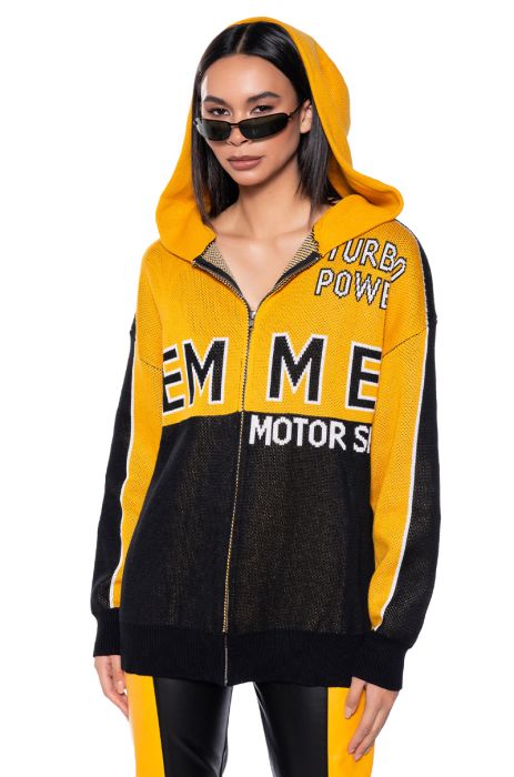 FEMME RACING OVERSIZED KNIT HOODIE in multi