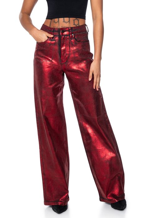 FULL RIDE METALLIC STRAIGHT LEG JEANS IN RED
