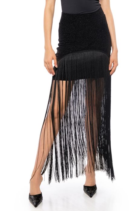 GLIMPSE OF ME FRINGE MINI SKIRT IN BLACK