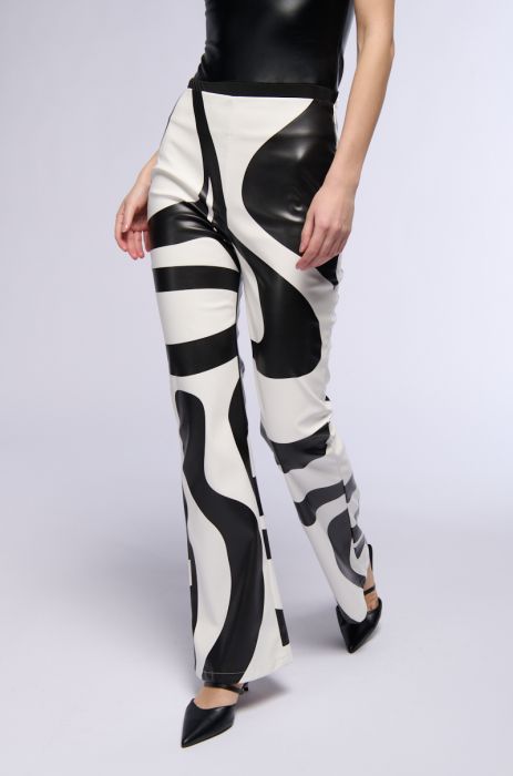 GROOVE ON FAUX LEATHER FLARE TROUSER in black white
