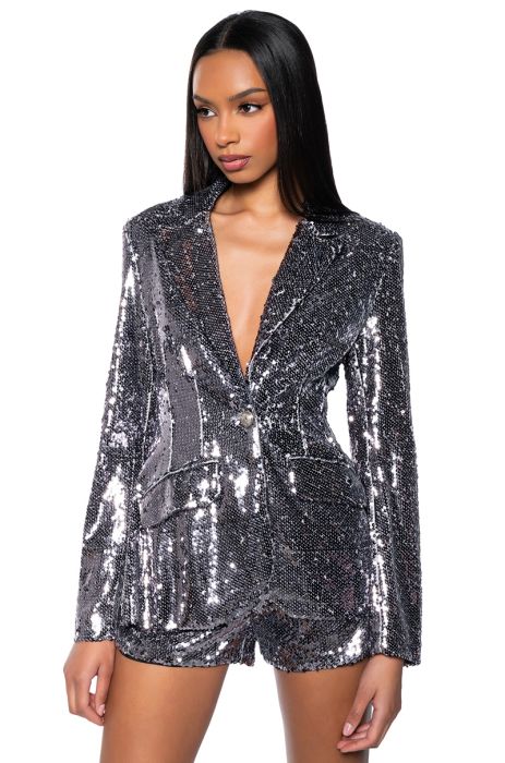 HANSEL HOLIDAY SEQUIN FITTED BLAZER IN HEMATITE