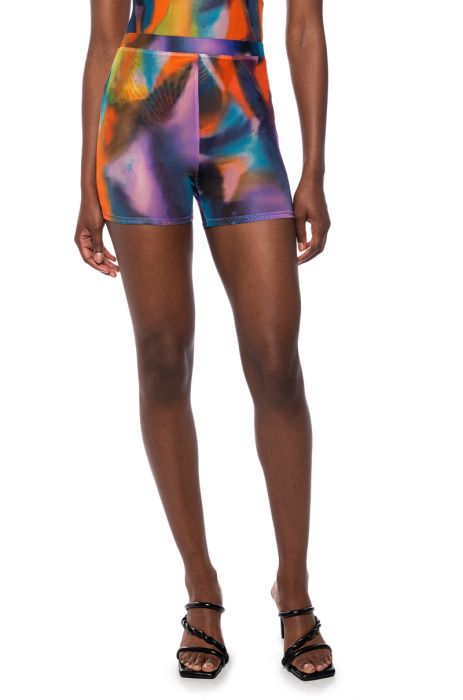 IN THE MOMENT MESH BIKER SHORT in purple multi