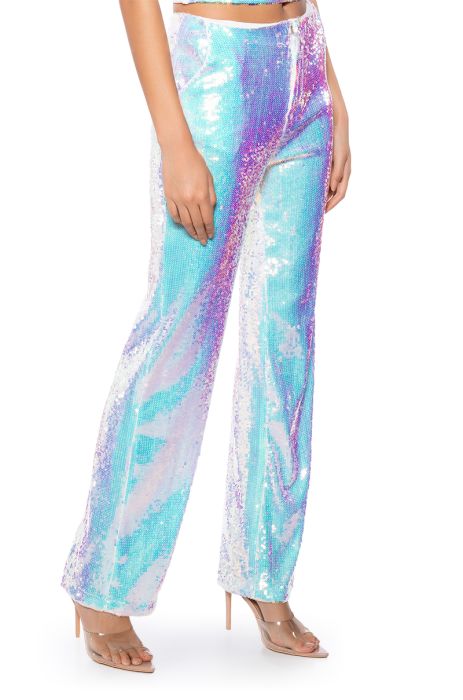 IRRESISTIBLE GIRL SEQUIN WIDE LEG PANT IN WHITE