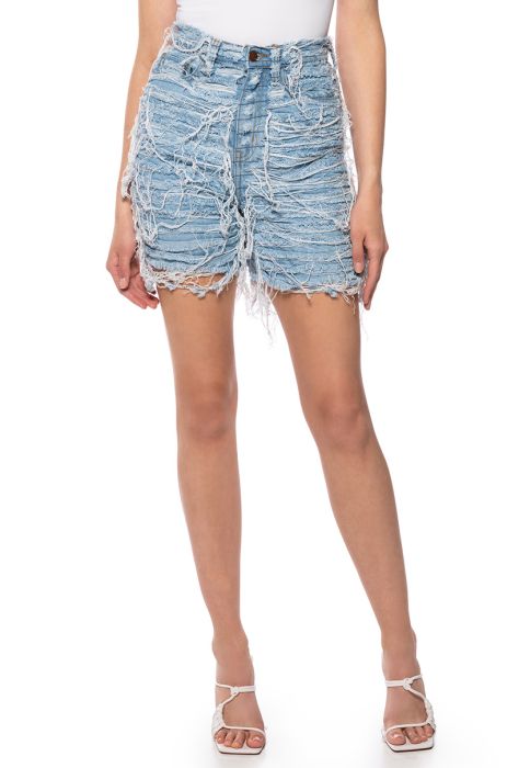 MESS WITH ME SUPER DISTRESSED SHORTS IN LIGHT BLUE DENIM