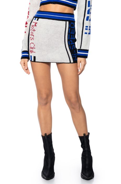 MOTOR CLUB KNIT MINI SKIRT in blue multi