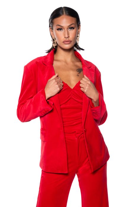 NIGHT MOVES VELVET BLAZER IN RED