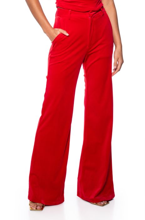 NIGHT MOVES VELVET WIDE LEG TROUSER IN RED
