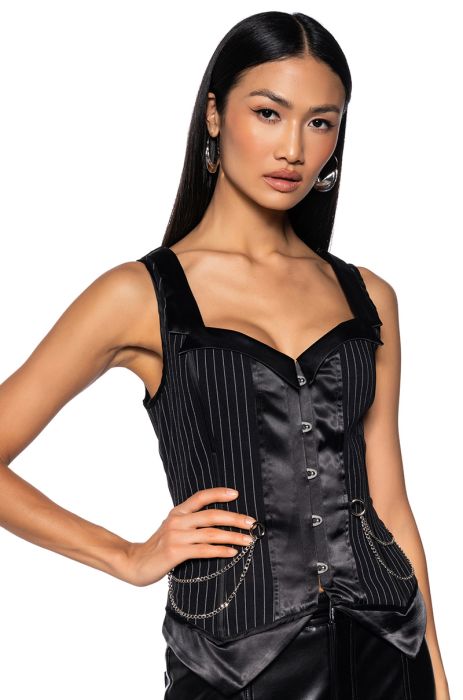 ON MY WAY PINSTRIPE CORSET in black