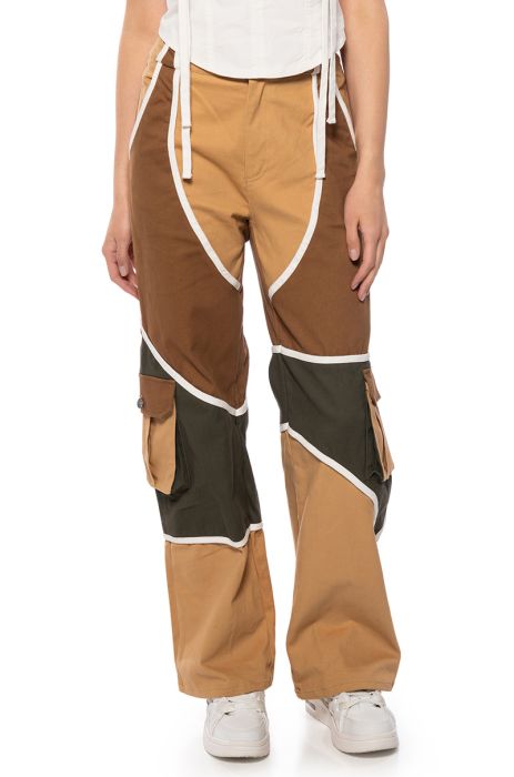 ON MY WAY UP COLORBLOCK CARGO PANTS in brown multi