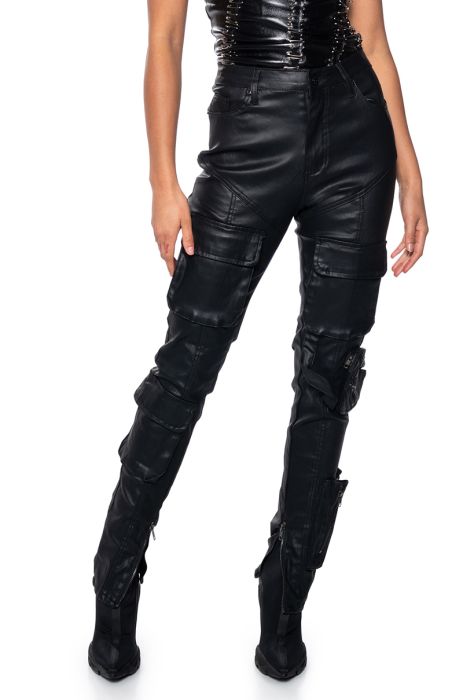 ONE STEP AT A TIME FAUX LEATHER CARGO SKINNY PANTS