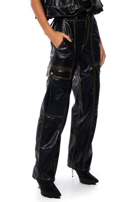 ONYX CARGO FAUX LEATHER PANT IN BLACK