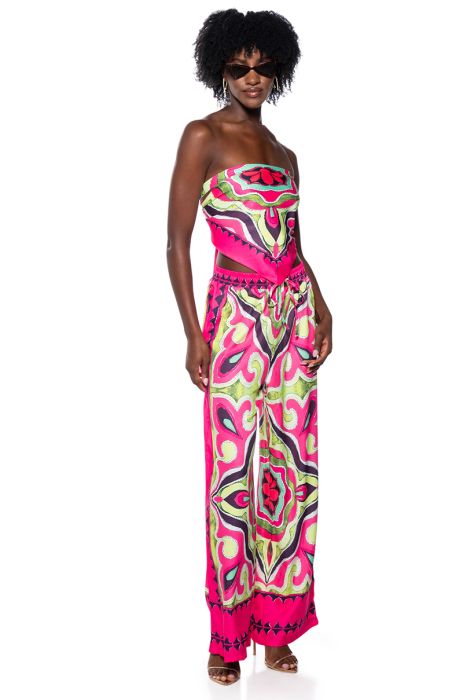 PALERMO SCARF TOP AND WIDE LEG PANT SET in fuchsia