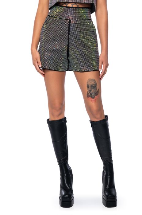 POP STAR HOT FIX RHINESTONE SHORT IN BLACK