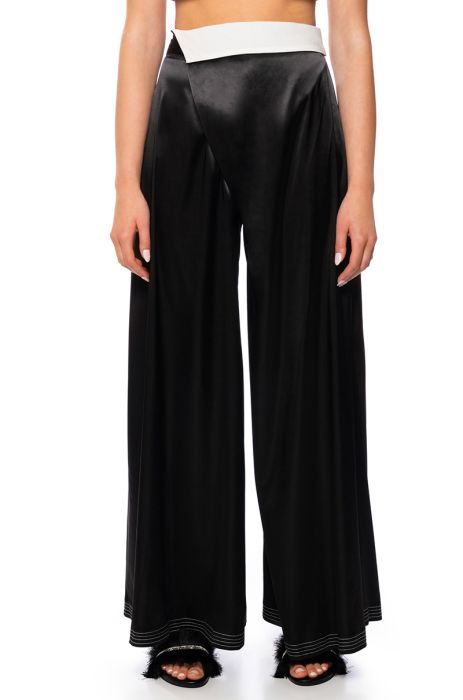 RISKY BUSINESS WRAP AROUND WIDE LEG SATIN PANT IN BLACK