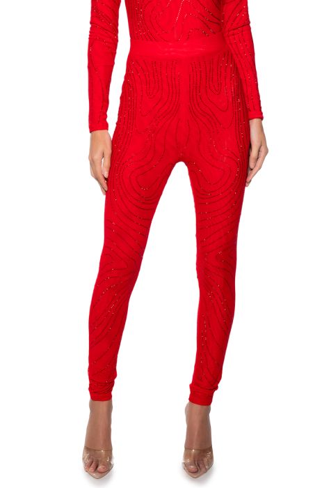 SASHA EMBELLISHED MESH LEGGING in red