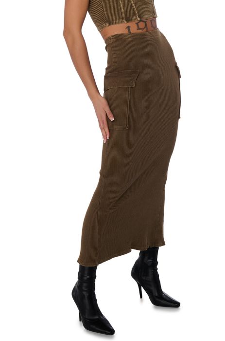 SAVANNAH MINERAL WASH KNIT MIDI SKIRT IN BEIGE
