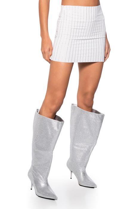 SECOND SKIN RHINESTONE MINI SKIRT IN WHITE