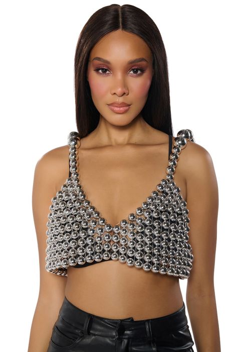 SHES FAMOUS METALLIC BEADED BRA IN SILVER