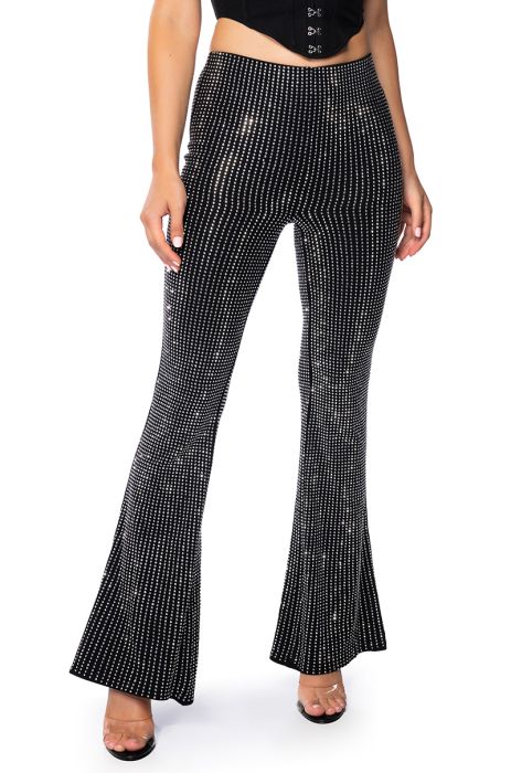 SHOW OUT RHINESTONE FLARE PANT in black silver