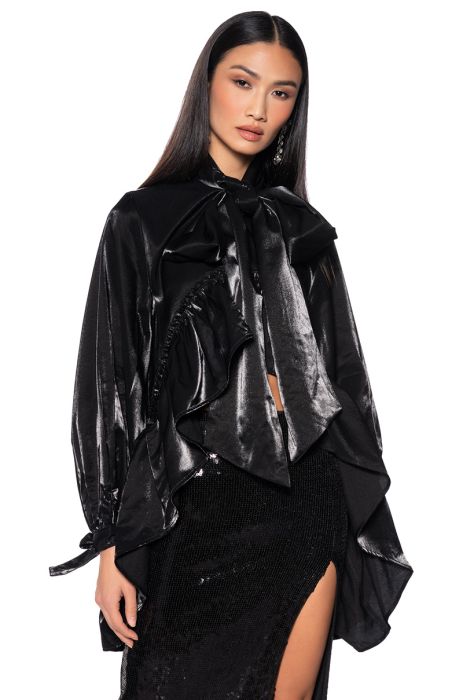 SIGNIFICANTLY ME RUFFLE HEM BLOUSE IN BLACK