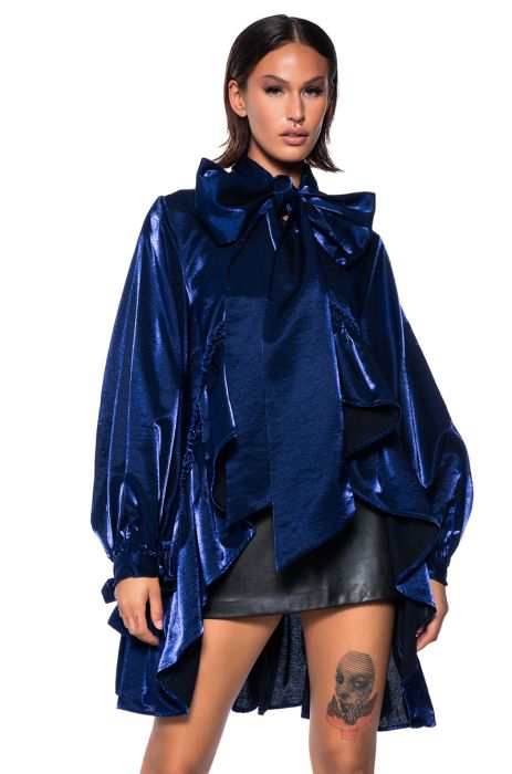 SIGNIFICANTLY ME RUFFLE HEM BLOUSE IN ROYAL BLUE