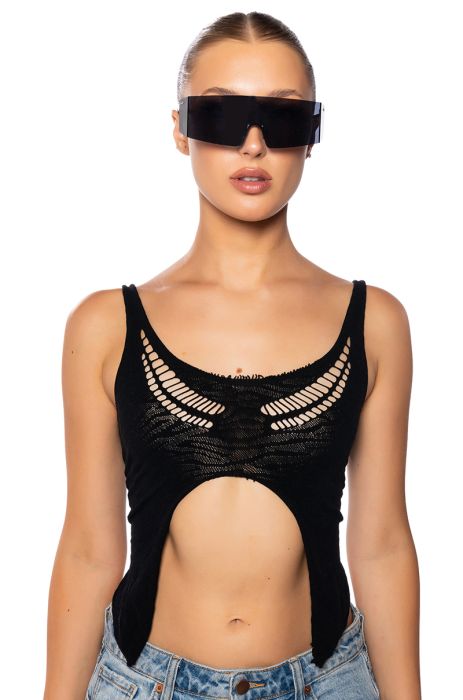 STAR OF THE SHOW CROP TANK WITH SHRUG IN BLACK