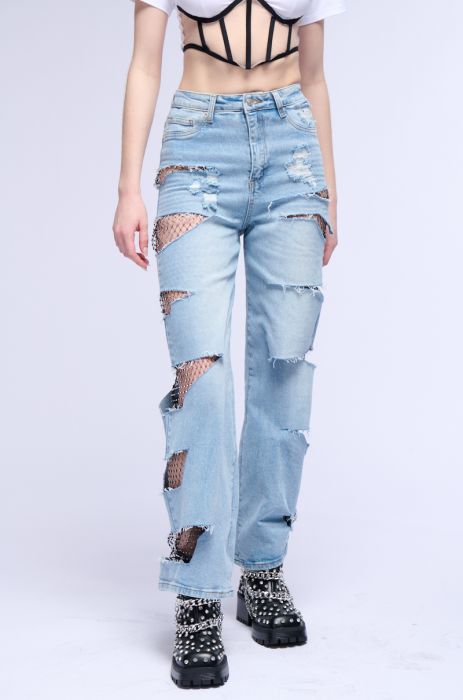 STARSTRUCK RHINESTONE RELAXED JEANS in medium blue denim