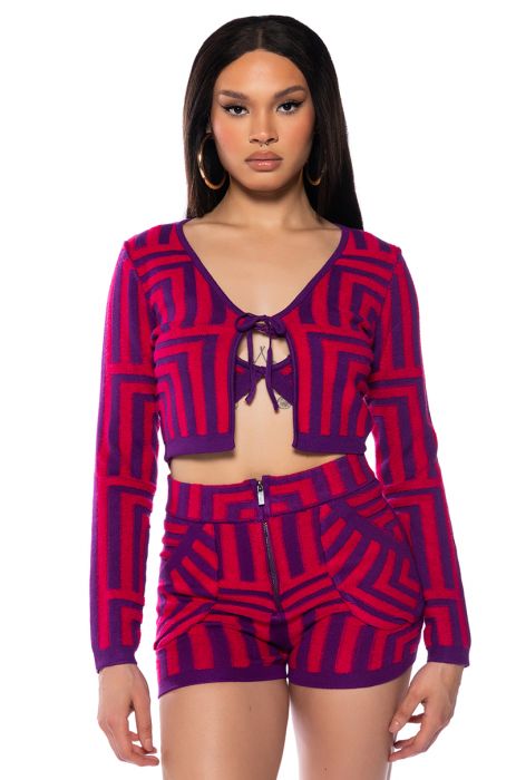 STELLA MAGENTA TIE FRONT CARDIGAN in PINK MULIT