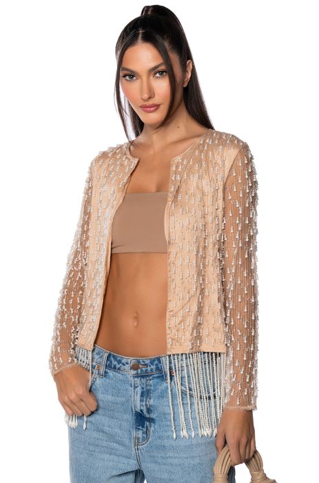 SUMMER BEADED BLAZER IN BEIGE MULTI