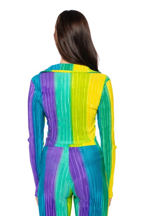 SUMMER BREEZE PLEATED TIE FRONT TOP AND PANT SET in green multi