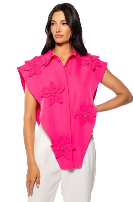 SUNSET BOULEVARD BUTTON DOWN BLOUSE IN FUCHSIA