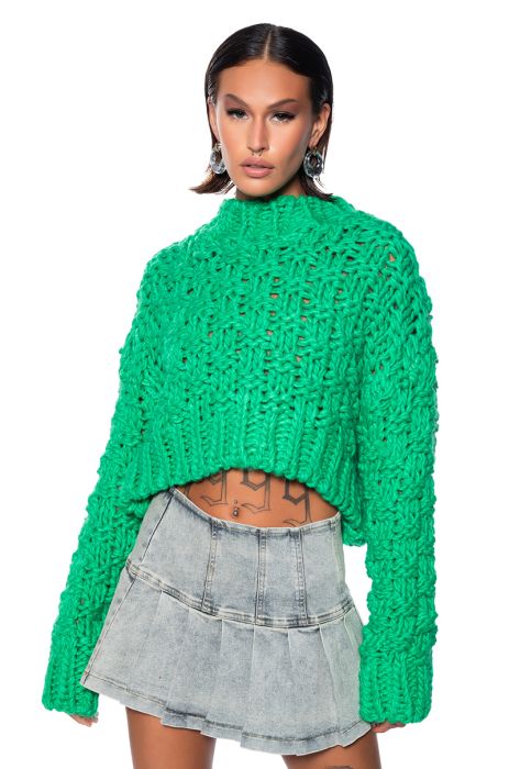 SUPER SHY CHUNKY KNIT DOLMAN SLEEVE SWEATER in green