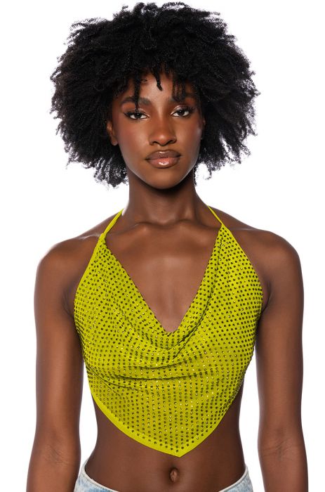 TAMERA RHINESTONE MESH TOP IN GREEN