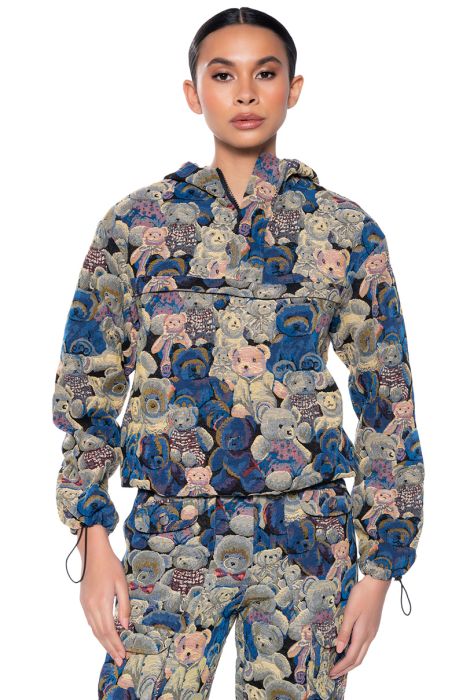 TEDDY BEAR CUTE HOODED SWEATSHIRT in black multi
