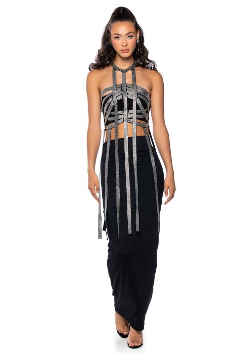 THE EDGE RHINESTONE EMBELLISHED TOP IN SILVER