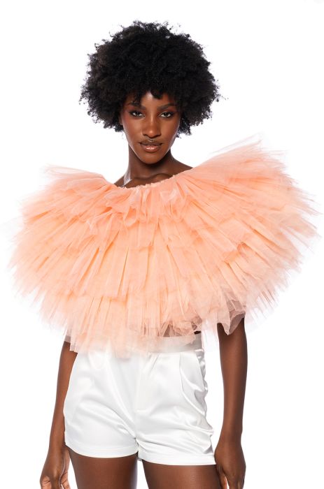 TURNING HEADS TEXTURED TULLE TOP IN BLUSH