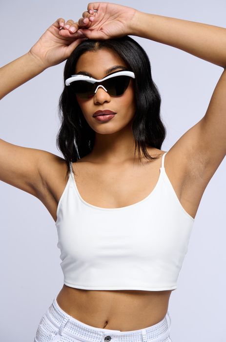 VICIOUSNESS FAUX LEATHER CROPPED TANK IN WHITE