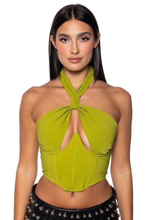 VIOLET GIRL CUT OUT HALTER CORSET TOP IN LIGHT GREEN
