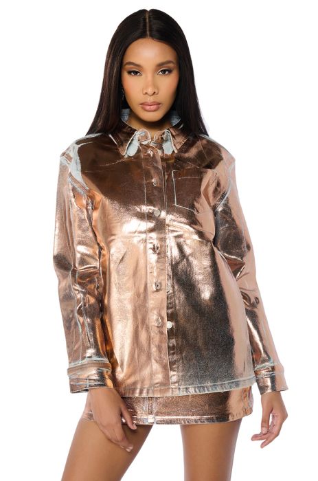 TELEPORT FOIL EFFECT DENIM BUTTON DOWN in denim